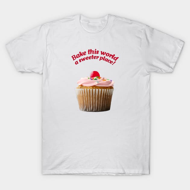 Vanilla cupcake with pink frosting and cherry on top T-Shirt by ArtMorfic